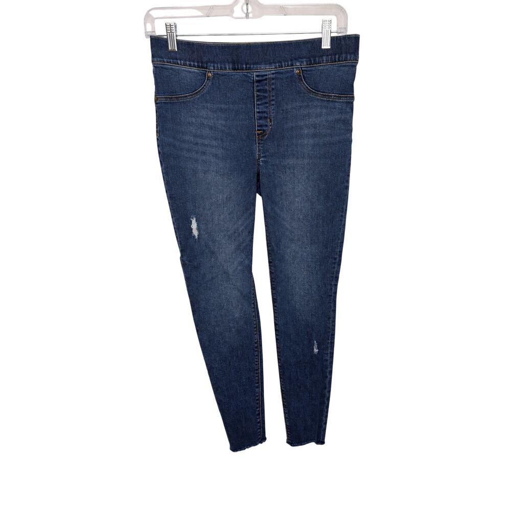 Spanx Raw Hem Jeans Medium Distressed Skinny Pull On Stretch Denim Women
